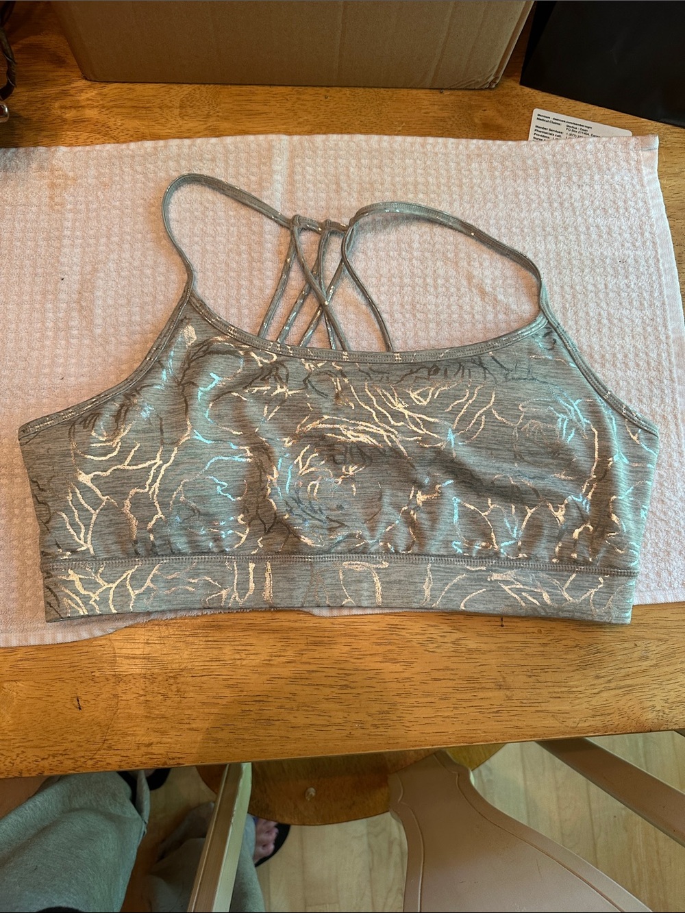 GAIAM Metallic Silver Gray Strappy Sports Bra